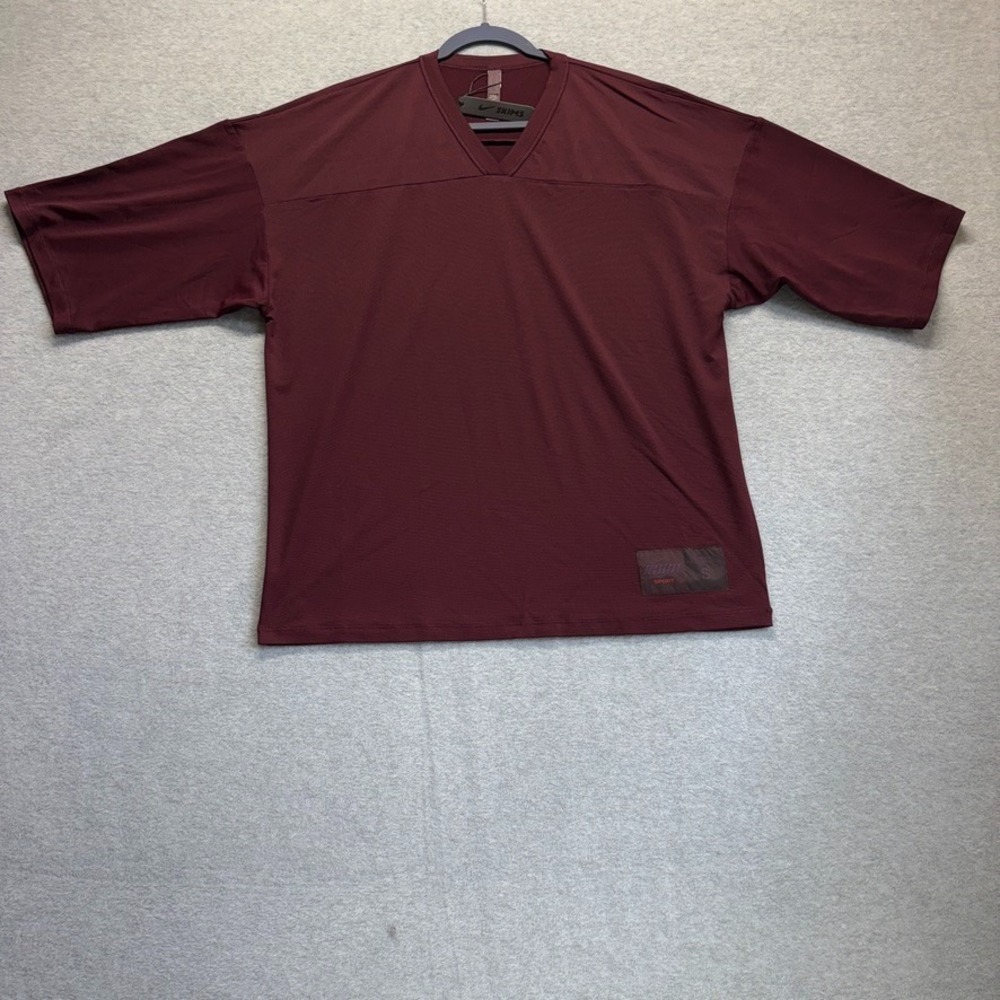 Nike X Skims Top Womens XS Maroon Currant V Neck Oversized Tee Sport New
